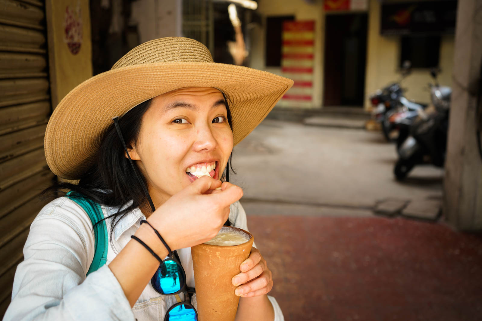 Priscilla eating the world’s best lassi