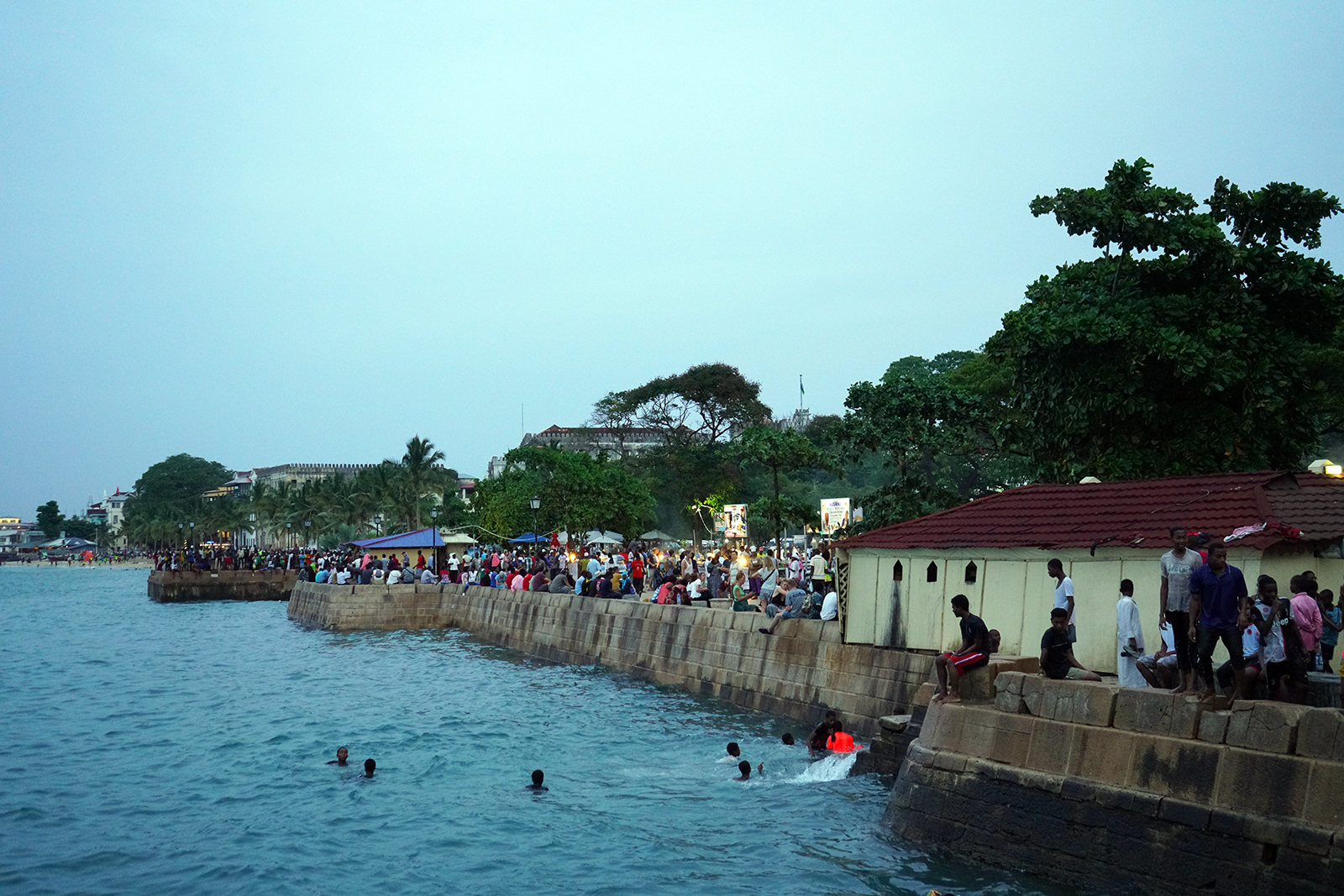 Bustling night market scene in Zanzibar